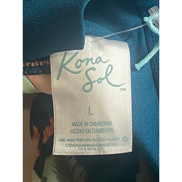 Kona Sol Green Orange Floral Tropical One-Piece Swimsuit Women's Size Large - Picture 3 of 6